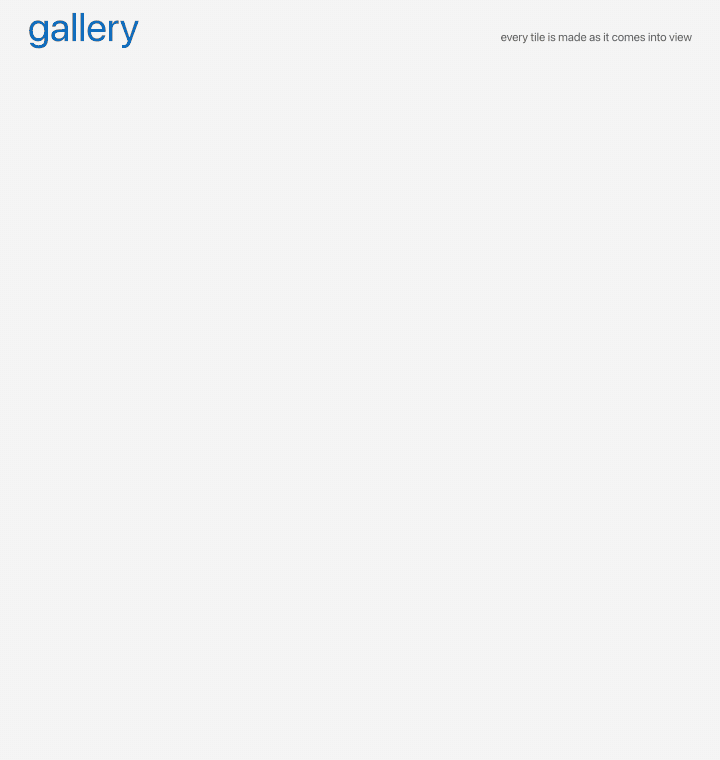 The gallery: tiles fill in, a fast scroll abandons work, a tile opens and a deep zoom streams in
