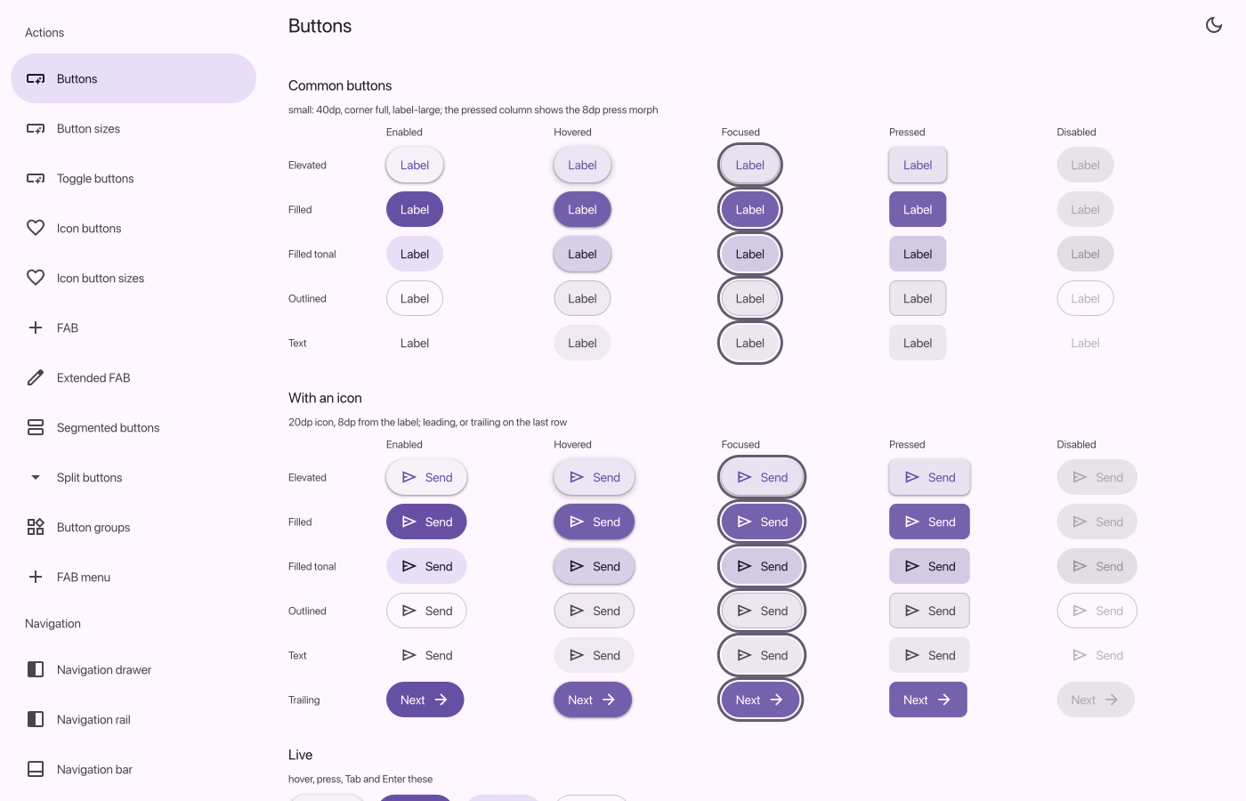 Material 3 buttons in every state